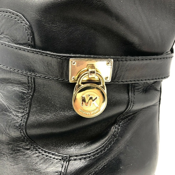 Michael Kors Black Leather Hamilton MK Charm Boots - Picture 7 of 7
